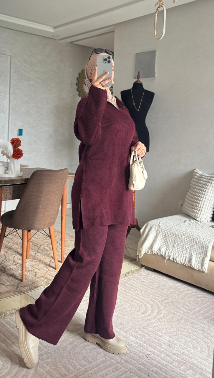 Tricot Col Polo et Pantalon : L'Ensemble Chic en Tricot Premium