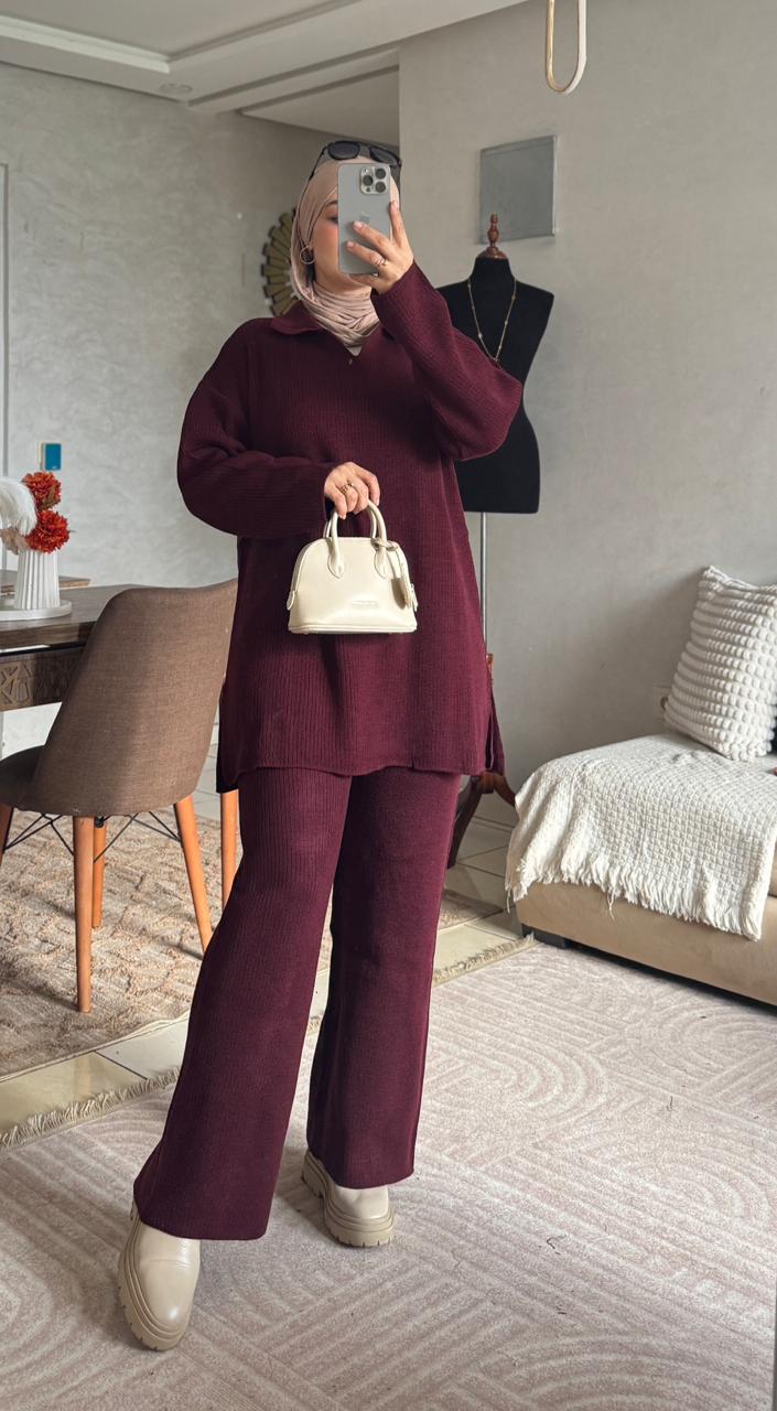 Tricot Col Polo et Pantalon : L'Ensemble Chic en Tricot Premium